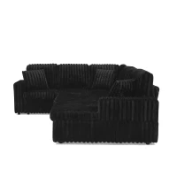 Modern U-Shaped Sectional with Pull-Out Bed and Storage Chaise, Corduroy Sofa with Adjustable Backrests, 114'' L x 90" W x 37" H, Black(m-12)