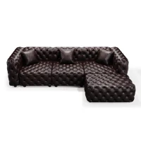 Modern Faux Leather Sectional Sofa Set with Button Tufting, Modular 3-Seater Couch for Living Room, 105.5'' L x 36.5"W x 29" H, Dark Brown(m-14)