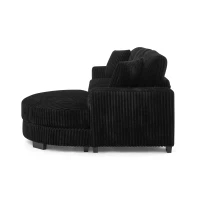 Elegant L-Shaped Modular Sleeper Sectional with Reversible Chaise, Tufted Corduroy Sofa with Arc Footstool, 110.5'' L x 57" W x 25.5" H, Black(m-9)
