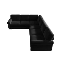 Modern L-Shaped Sectional with Pull-Out Bed, Chic Sleeper Couch with Nailhead Trim and Rolled Arms, 118'' L x 86.5" W x 36.5" H, Black(m-12)