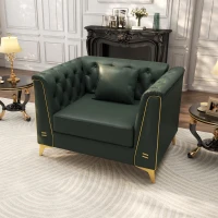 Elegant Chesterfield Armchair with Button Tufting, Chic Faux Leather Couch with Metal Trim and Pillow, 40'' L x 30.5" W x 30.5" H, Green(m-9)