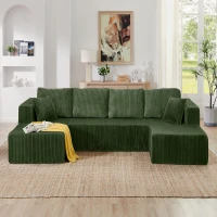 Cozy U-Shaped Modular Sectional Sofa with Spring Cushions, Space-Efficient Sleeper Couch for Living Room, 132.5'' L x 61"W x 25.5" H, Green(m-1)