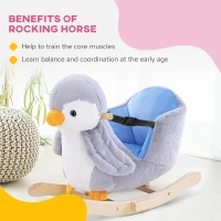 Qaba Baby Rocking Horse Gray Penguin, Kid Ride On Toy for 18 Months+, with Music, Seat Belt, for Boys and Girls Gift, Gray(m-5)