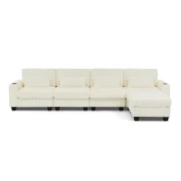 Cozy L-Shaped Sectional with Detachable Ottoman, Versatile Modular Sofa with Storage Pockets and Cup Holders, 124.5'' L x 31.5" W x 30" H, Beige(m-10)