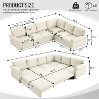 Spacious L-Shaped Sectional Sofa with Pull-Out Bed, Elegant Sleeper Couch for Living Room and Office, 118'' L x 86.5" W x 36.5" H, Beige+White(m-3)