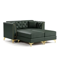 Elegant 2-Seater Chesterfield Sofa with Button Tufting, Faux Leather Couch with Metal Trim and 2 Pillows, 61.5'' L x 30.5" W x 30.5" H, Green(m-9)