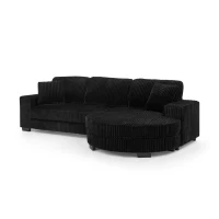 Elegant L-Shaped Modular Sleeper Sectional with Reversible Chaise, Tufted Corduroy Sofa with Arc Footstool, 110.5'' L x 57" W x 25.5" H, Black(m-10)