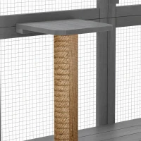 PawHut Large Outdoor Catio with Condos, Platforms, Doors, Ladders, Weather-Resistant Roof, Grey(m-12)