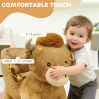 Qaba Baby Rocking Horse with Cute Cow Stuffed Plush, Music, Safety Belt, Wooden Rocking Horse for 1-3 Years, Brown(m-6)