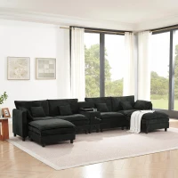 Modern L-Shaped Sectional with Reversible Chaise and USB Port, Chic Sofa with Storage Drawer and Cup Holder, 137'' L x 58" W x 31" H, Black(m-4)