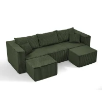 Minimalist Corduroy Modular Sofa with High-Density Foam, Smart Compact Sectional for Small Space Apartment, 42'' L x 18"W x 17.5" H, Green(m-10)