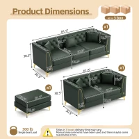 Elegant Modular Chesterfield Sofa with Button Tufting, Versatile Faux Leather Couch with 5 Pillows, 81.5'' L x 30.5" W x 30.5" H, Green(m-3)