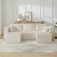 Flexible Corduroy Modular Sofa with High-Density Foam, Cozy Compact Sectional for Small Space Apartment, 42'' L x 18"W x 17.5" H, Beige(m-1)