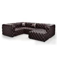 Striking Faux Leather L-Shaped Sofa with Button Tufting, Supportive Modular 4-Seater Couch for Living Room, 103.5'' L x 75"W x 29" H, Dark Brown(m-2)