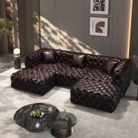 Classic Faux Leather Sectional Sofa with Button Tufting, Flexible Modular 3-Seater Couch for Living Room, 105.5'' L x 36.5"W x 29" H, Dark Brown(m-1)