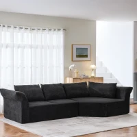 Elegant Curved Corner Sectional Sofa with Wide Armrests, Spacious L-Shaped Couch for Living Room and Bedroom, 127'' L x 57"W x 26" H, Black(m-5)