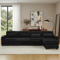 Versatile Corduroy Modular Sectional Sofa with Detachable Footrest, Modern L-Shaped Couch for Living Room, 124.5'' L x 31.5"W x 30" H, Black(m-1)