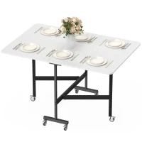 HOMCOM Drop-Leaf Table for Small Spaces, Extendable Kitchen Table with 6 Smooth Wheels & Brakes, Space-Saving Design, White(m-1)
