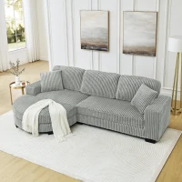 Elegant L-Shaped Modular Sleeper Sectional with Reversible Chaise, Tufted Corduroy Sofa with Arc Footstool, 110.5'' L x 57" W x 25.5" H, Grey(m-4)