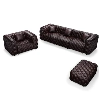 Luxurious Faux Leather Sectional Sofa with Button Tufting, Modular 4-Seater Couch for Living Room, 105.5'' L x 36.5"W x 29" H, Dark Brown(m-13)