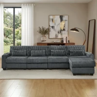 Smart Corduroy Modular Sectional Sofa with Detachable Footrest, Modern L-Shaped Couch for Living Room, 124.5'' L x 31.5"W x 30" H, Dark Gray(m-1)