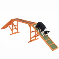 PawHut Dog Agility Ramp, Dog Walk Balance Trainer Equipment w/ Safety Bar, Non-slip Surface, Pet Training Ramp, Orange(m-11)
