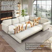 Spacious L-Shaped Sectional Sofa with Pull-Out Bed, Elegant Sleeper Couch for Living Room and Office, 118'' L x 86.5" W x 36.5" H, Beige+White(m-9)
