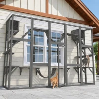 PawHut Catio Playground Cat Window Box Outside Enclosure for Multiple Cats w/ Shelves & Bridges, Gray(m-12)
