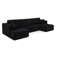 Modern U-Shaped Sectional with Plush Foam and Wide Seating, Versatile Corduroy Couch with No Assembly, 132.5'' L x 61" W x 25.5" H, Black(m-2)