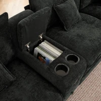 Modern L-Shaped Sectional with Reversible Chaise and USB Port, Chic Sofa with Storage Drawer and Cup Holder, 137'' L x 58" W x 31" H, Black(m-9)