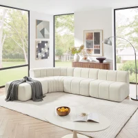 Modern Semi-Curved Sectional with Stitched Chenille and Movable Ottoman, Chic Floor Sofa with No Assembly, 116.5'' L x 76" W x 25.5" H, Beige(m-1)