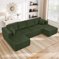 U-Shaped Modular Sectional with Plush Foam and Springs, Cozy Corduroy Sleeper Couch with No Assembly, 161'' L x 80.5" W x 24.5" H, Green(m-5)
