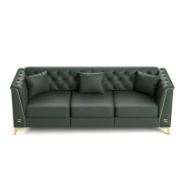 Elegant 3-Seater Chesterfield Sofa with Button Tufting, Chic Faux Leather Couch with 3 Pillows and Ottoman, 81.5'' L x 30.5" W x 30.5" H, Green(m-11)