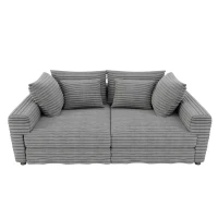 Fluffy Corduroy 4-Seat Sofa with Deep Seat, Space-Saving Convertible Lounge Chair for Apartment Office, 102.5'' L x 35.5"W x 25.5" H, Grey(m-15)