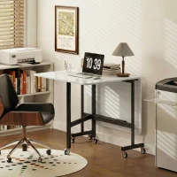 HOMCOM Drop-Leaf Table for Small Spaces, Extendable Kitchen Table with 6 Smooth Wheels & Brakes, Space-Saving Design, White(m-8)