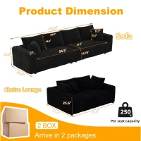 Snug Corduroy Cloud 4-Seat Sofa with Deep Seat, Effortless Convertible Lounge Chair for Apartment Office, 102.5'' L x 35.5"W x 25.5" H, Black(m-3)
