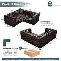 Modern Faux Leather Modular Sofa with Button Tufting and 3 Pillows, Elegant Sectional Couch for Living Room, 75'' L x 75" W x 29" H, Dark Brown(m-3)