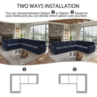 Chenille L-Shaped Sectional Sofa with Pull-Out Bed and Nailhead Trim, Convertible Sleeper Couch with Rolled Arms, 118'' L x 86.5" W x 36" H, Blue(m-4)