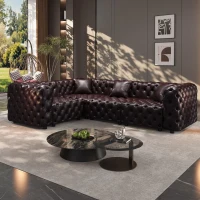 Grand Faux Leather L-Shaped Sofa with Button Tufting, Sophisticated Modular 4-Seater Couch for Living Room, 103.5'' L x 75"W x 29" H, Dark Brown(m-1)