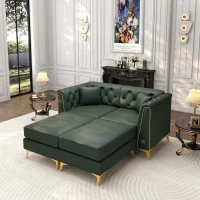 Elegant 2-Seater Chesterfield Sofa with Button Tufting, Faux Leather Couch with Metal Trim and 2 Pillows, 61.5'' L x 30.5" W x 30.5" H, Green(m-1)