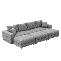 Plush Corduroy Cloud 4-Seat Sofa with 3 Ottomans, Comfy Convertible Lounge Chair for Apartment Office, 102.5'' L x 35.5"W x 25.5" H, Grey(m-2)