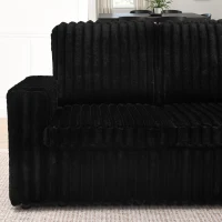 Modern U-Shaped Sectional with Pull-Out Bed and Storage Chaise, Corduroy Sofa with Adjustable Backrests, 114'' L x 90" W x 37" H, Black(m-9)