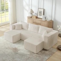 Flexible Corduroy Modular Sofa with High-Density Foam, Cozy Compact Sectional for Small Space Apartment, 42'' L x 18"W x 17.5" H, Beige(m-5)