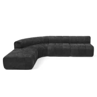 Modern Semi-Curved Modular Sectional Sofa with Movable Ottoman, Cozy Stitched Chenille Couch for Living Room, 116.5'' L x 76"W x 25.5" H, Black(m-2)