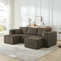 Smart Corduroy Modular Sofa with High-Density Foam, Flexible Compact Sectional for Small Space Apartment, 42'' L x 18"W x 17.5" H, Brown(m-4)