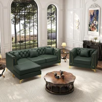 Elegant Chesterfield Sofa Set with Button Tufting, Chic Faux Leather Couch with 4 Pillows and Ottoman, 81.5'' L x 30.5" W x 30.5" H, Green(m-1)