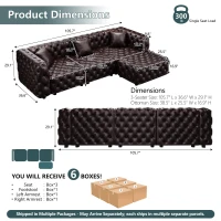 Modern Faux Leather Sectional Sofa Set with Button Tufting, Modular 3-Seater Couch for Living Room, 105.5'' L x 36.5"W x 29" H, Dark Brown(m-3)