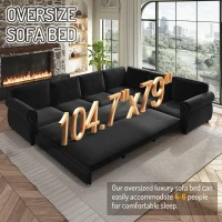 Modern L-Shaped Sectional with Pull-Out Bed, Chic Sleeper Couch with Nailhead Trim and Rolled Arms, 118'' L x 86.5" W x 36.5" H, Black(m-9)