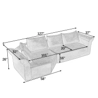 Elegant Modular Sectional with Left Arm and Wide Armrests, Modern Curved Corner Sofa with Throw Pillows, 127'' L x 57" W x 26" H, Beige(m-3)