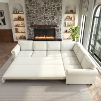 Spacious L-Shaped Sectional Sofa with Pull-Out Bed, Elegant Sleeper Couch for Living Room and Office, 118'' L x 86.5" W x 36.5" H, Beige+White(m-11)